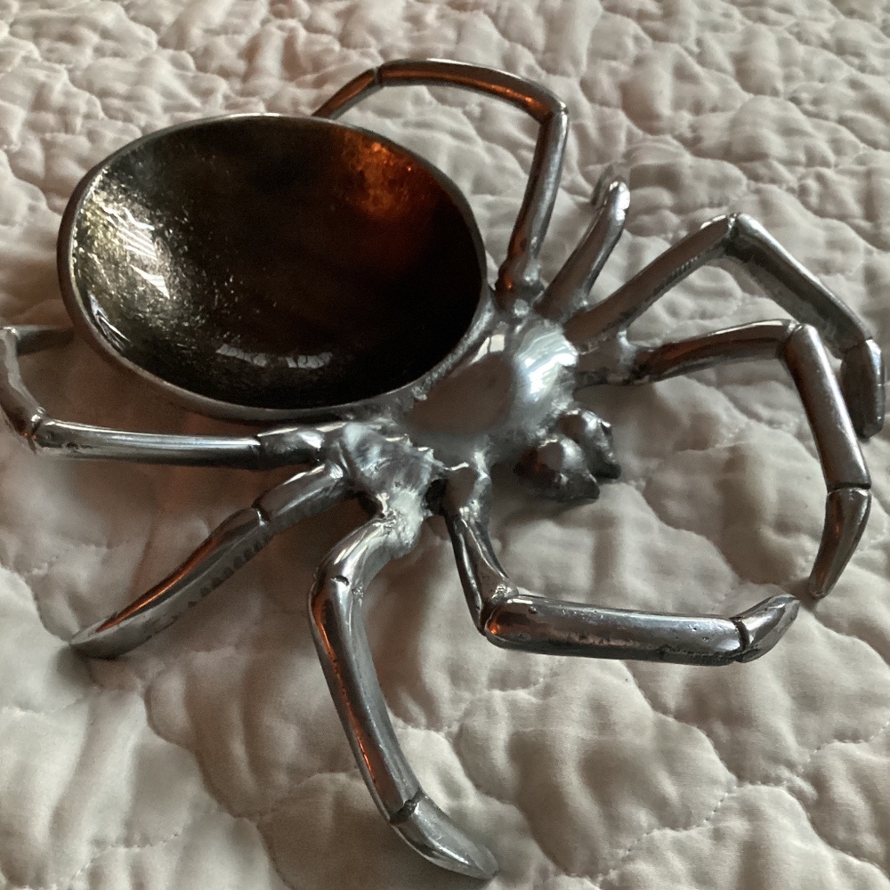 HALLOWEEN SPIDER SILVER TONE TRINKET DISH
